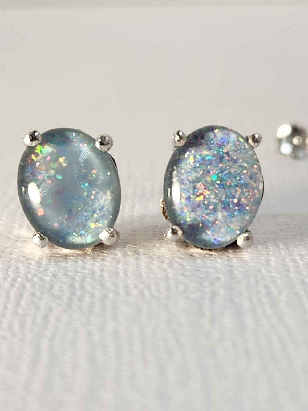 Intergalactic! VTG Large Natural Blue Fire Ridge Opals 925 10x7mm Stud Earrings